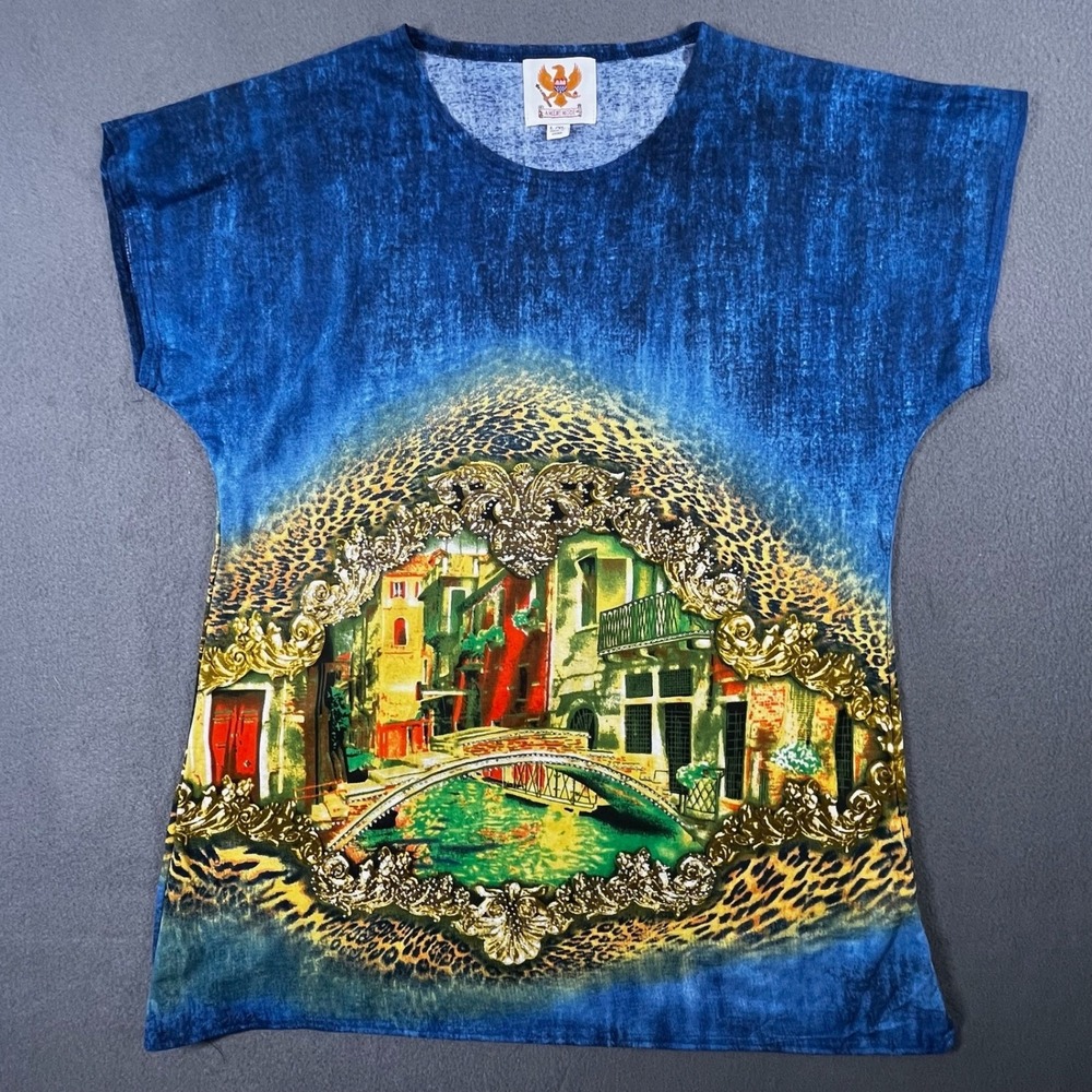 AmeriMode Venice Italy Graphic Tee Leopard Frame Boho‎ Art Y2K Souvenir Top L/XL